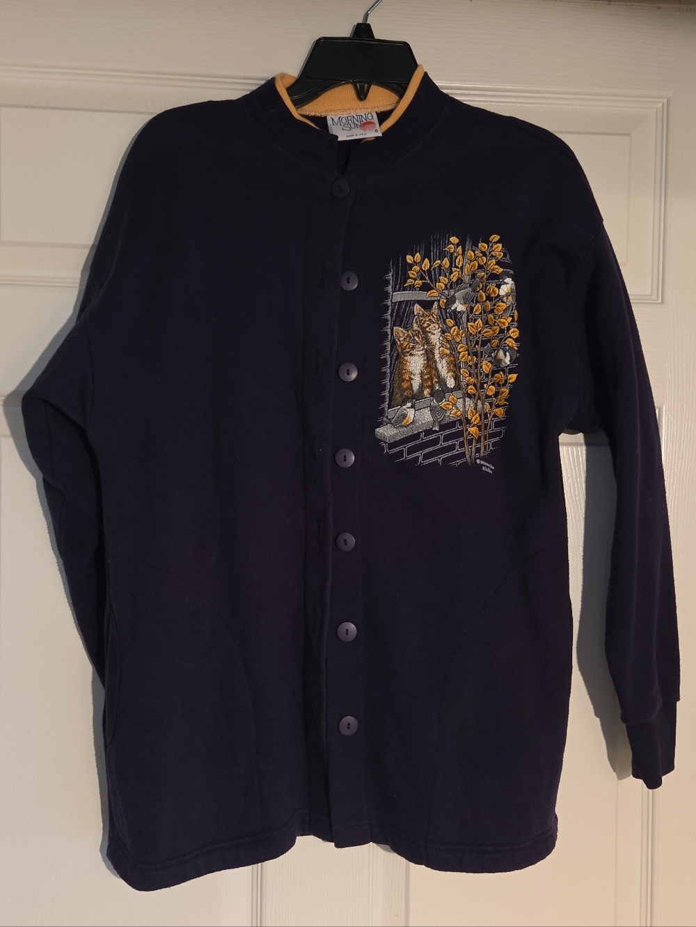 Vintage Morning Sun Sweatshirt Crazy Cat Lady Medium 90s Button